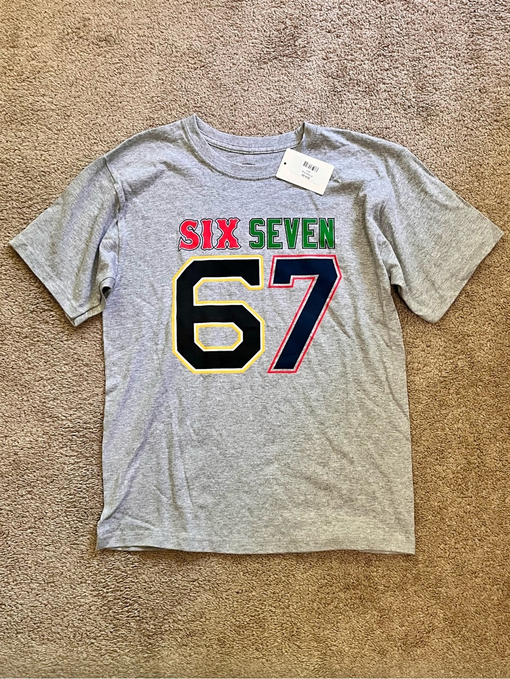Kids Gray 'Six Seven 67' Short Sleeve Graphic Tee